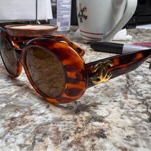 CHANEL Brown Sunglasses with Gold Accent